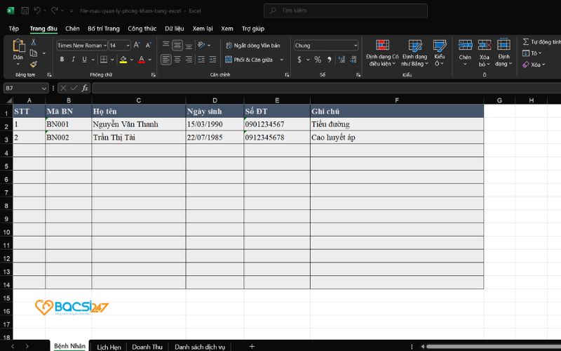 phần mềm quản lý bệnh nhân bằng Excel