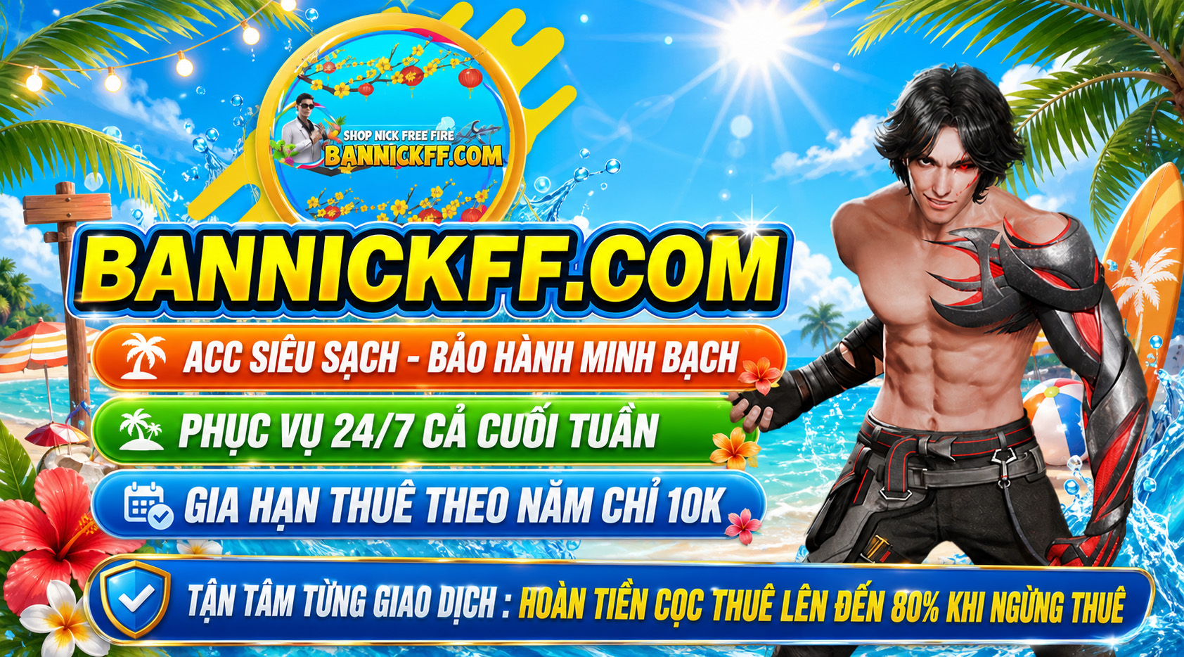 BANNICKFF.COM - Mua Bán Nick Free Fire Uy Tín Đảm Bảo Uy Tín Bởi Nhiều Youtuber : Lưu Trung, NPC, Wag Dark, Vô Lý, Hóng Game banner 2