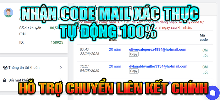 Hỗ trợ chuyển li&ecirc;n kết v&agrave; lấy code thu&ecirc; acc tự động