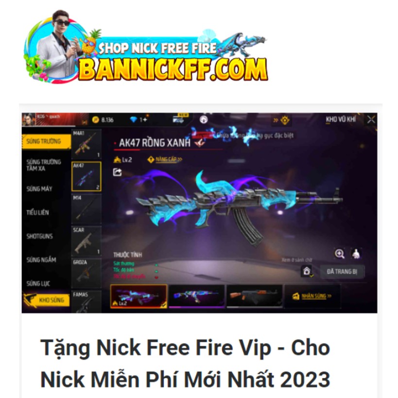 tặng acc free fire miễn ph&iacute; t&agrave;i trợ bởi bannickff.com