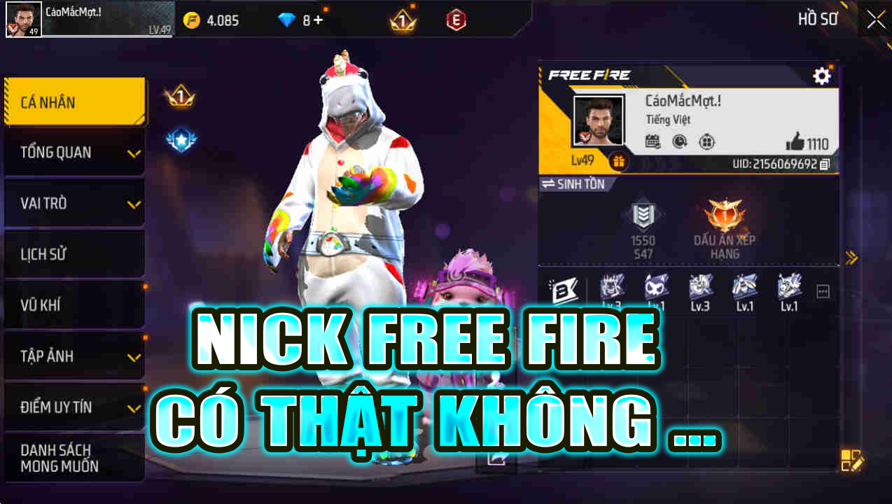 bannickff tặng acc free fire thật kh&ocirc;ng ?
