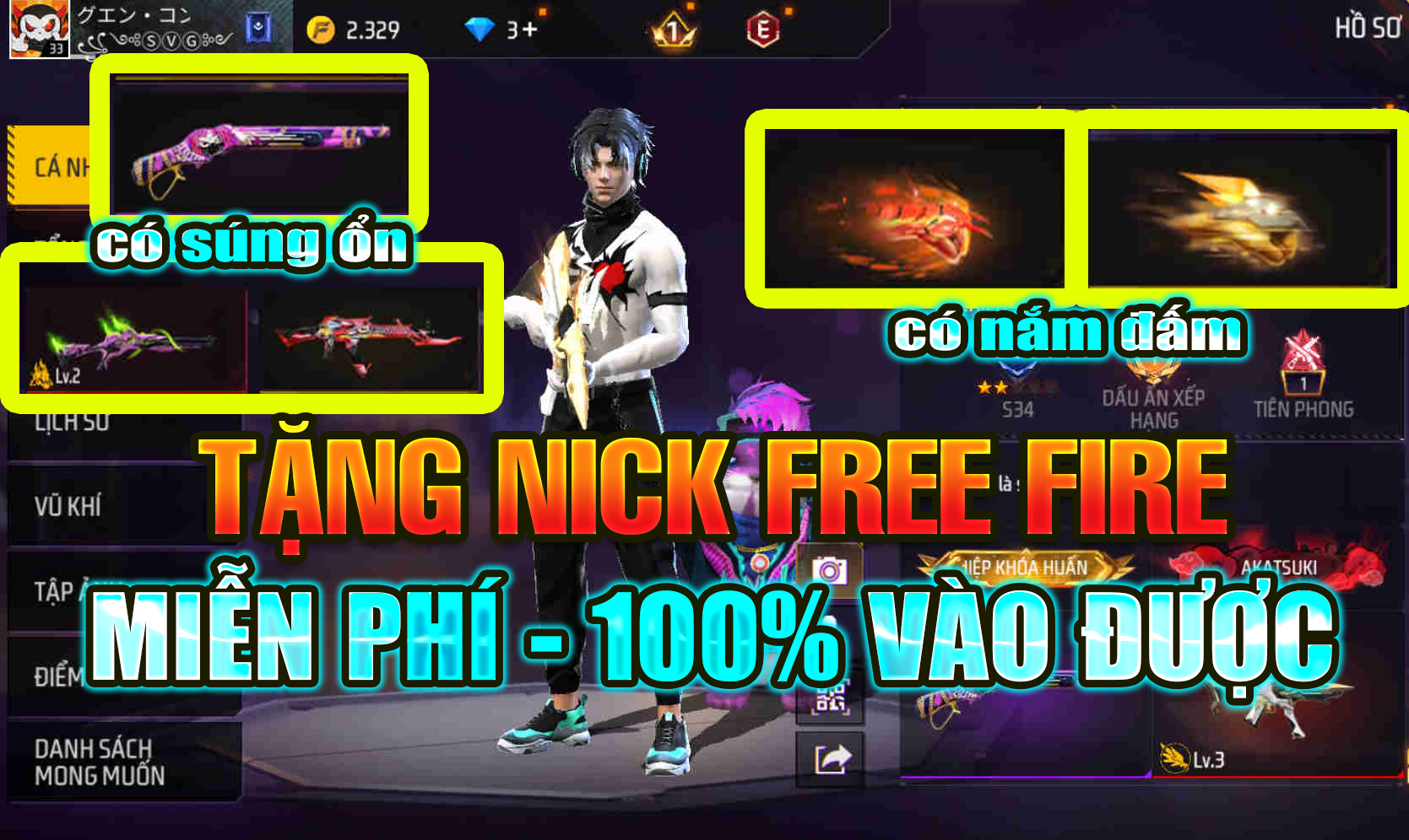 Tặng Nick Free Fire Miễn Phí 100% Vào Được