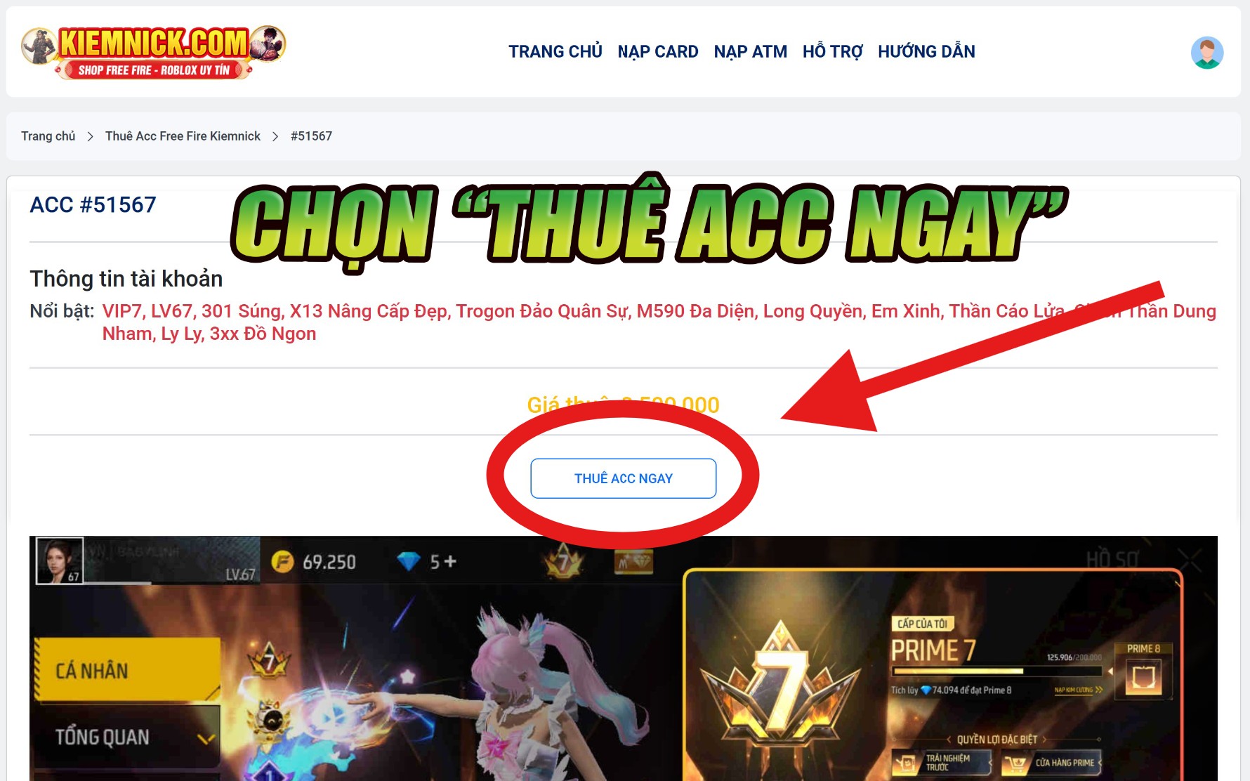 sau khi nạp tiền đã có số dư chọn thuê acc ngay
