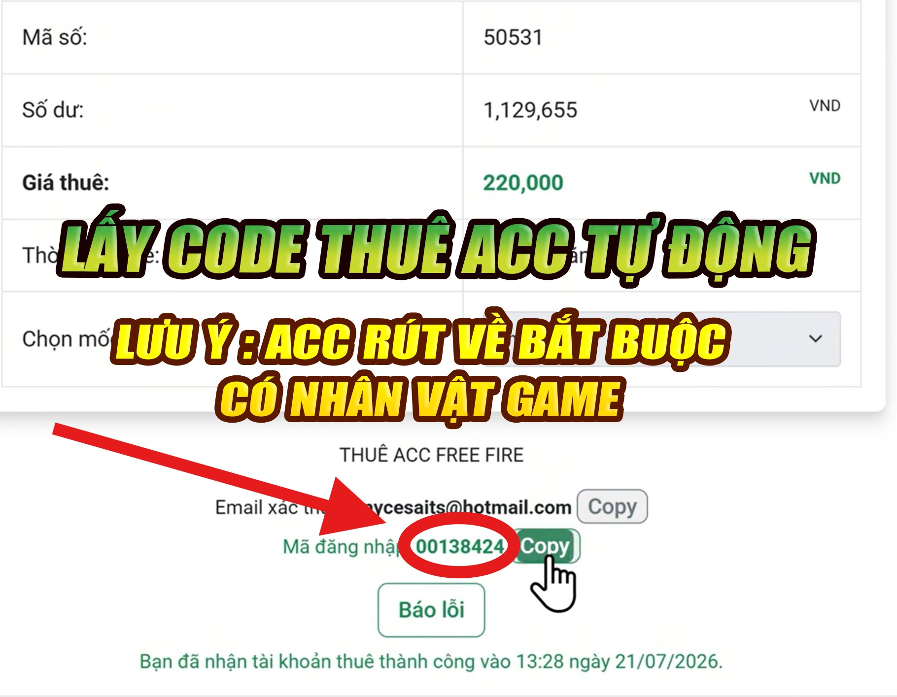 hướng dẫn lấy code thuê acc tự động nhanh chóng
