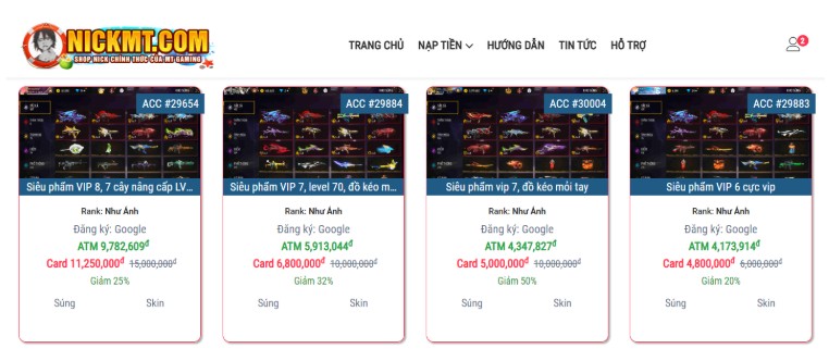  Shop nickmt.com bán acc FF có bảo hành không