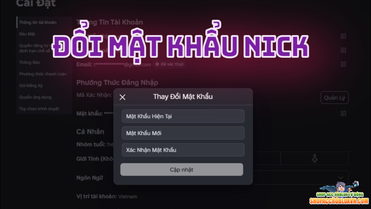 đổi mật khẩu acc ngay sau khi đăng nhập thành công