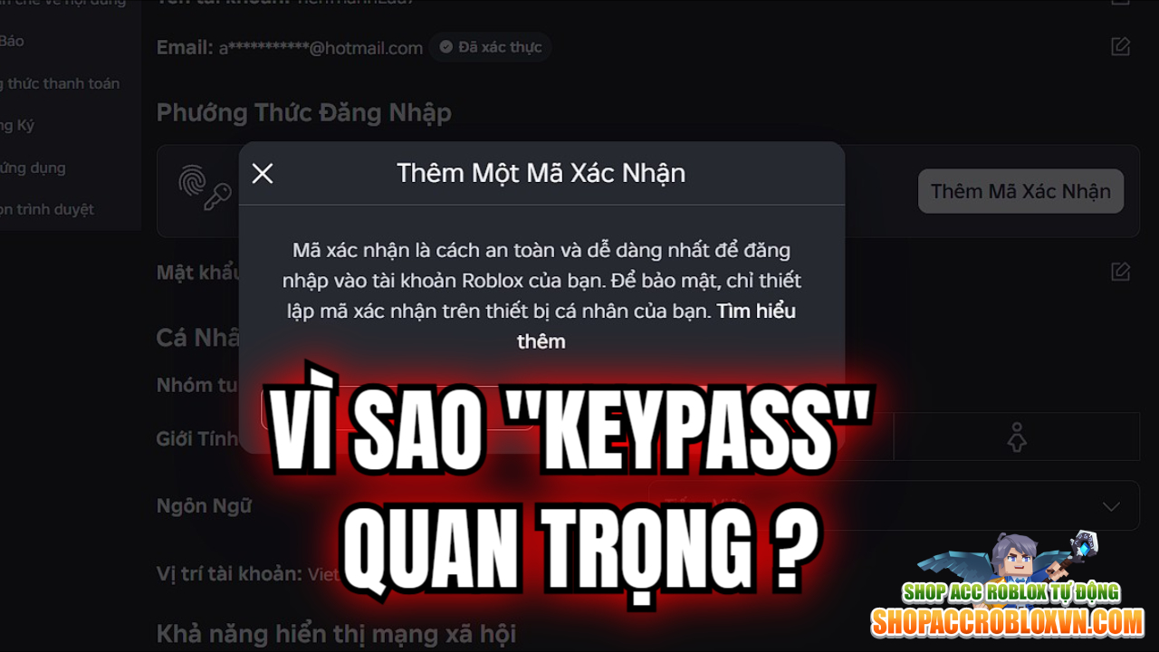 C&agrave;i đặt m&atilde; PIN t&agrave;i khoản (Account PIN) hoặc Keypass
