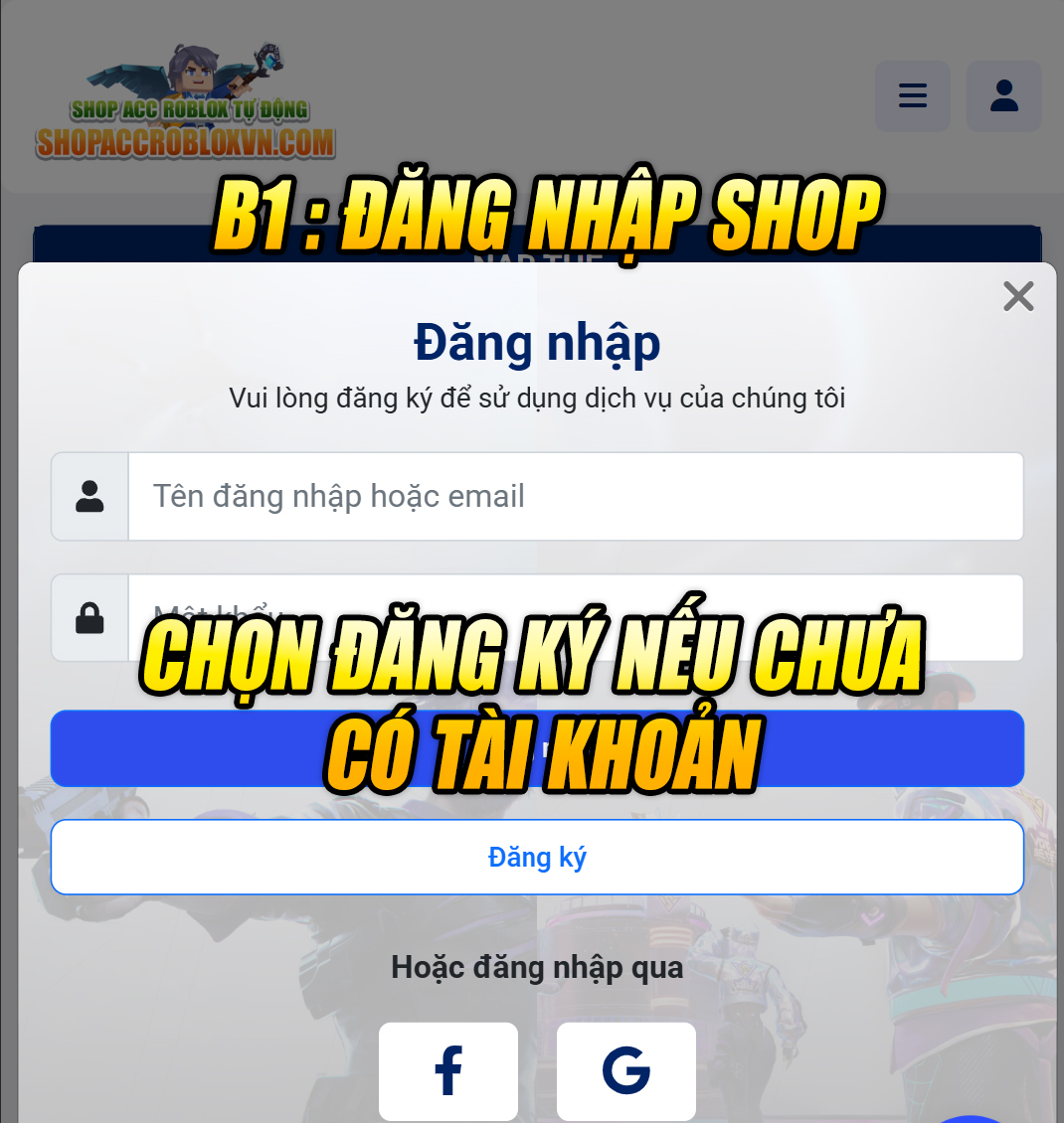 đăng nhập shop 
