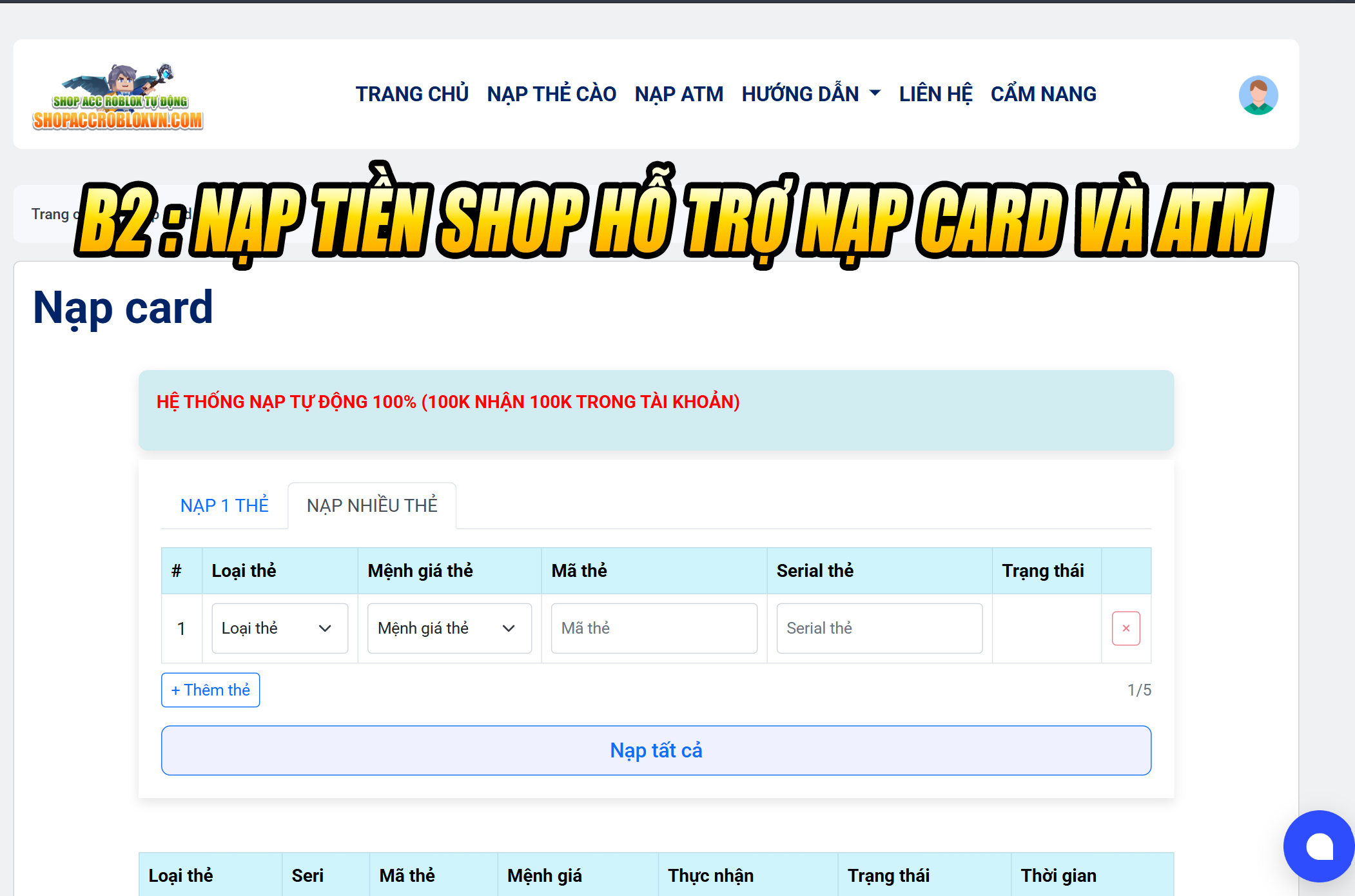 nạp tiền mua acc