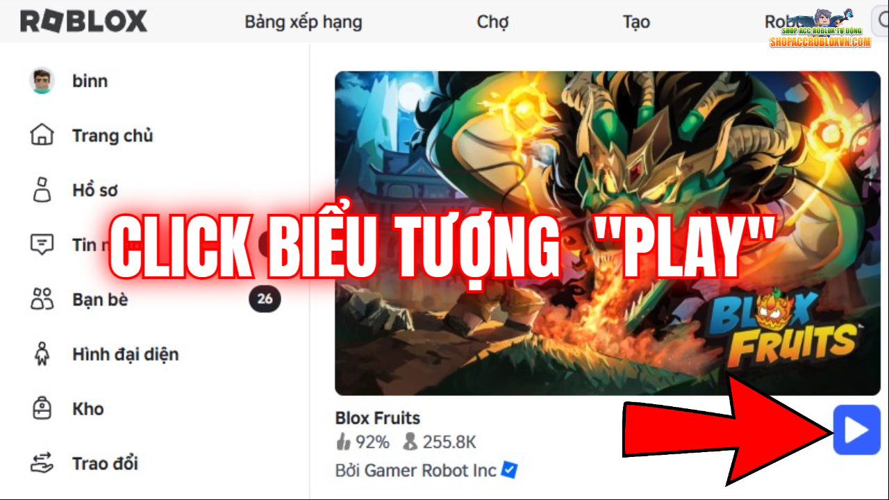 chọn biểu tượng play để chơi gamne