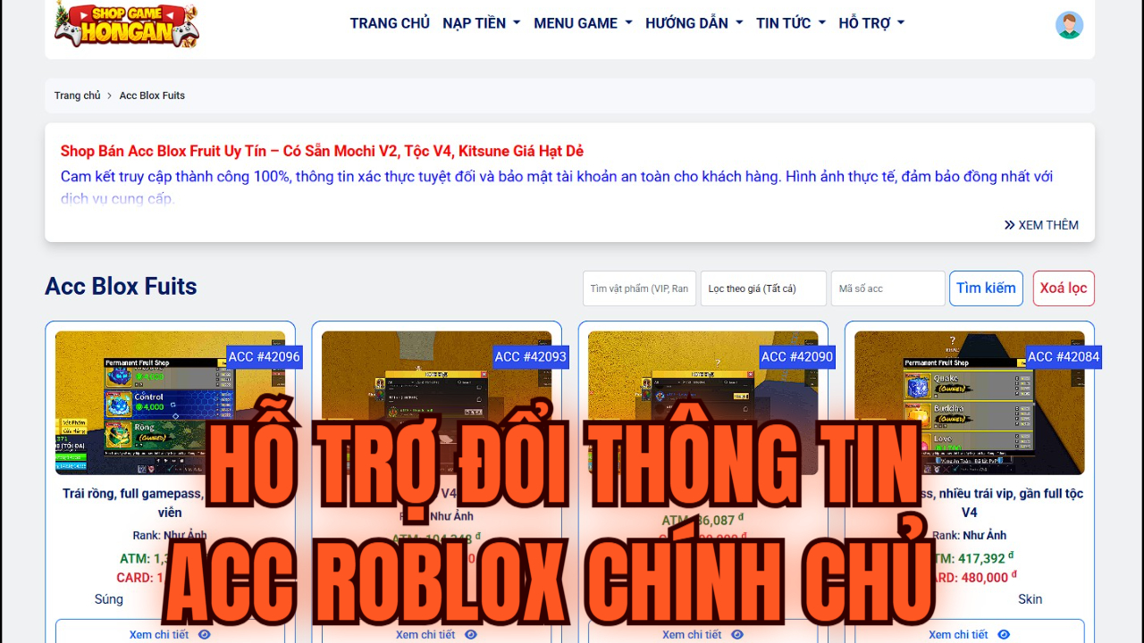 shopgamehongan.com b&aacute;n acc blox fruits gồm những loại n&agrave;o?