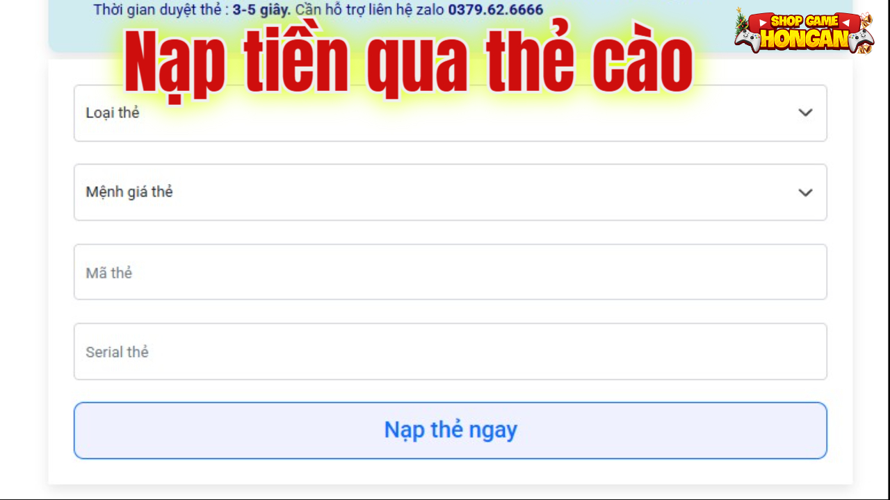 hướng dẫn nạp tiền thẻ c&agrave;o