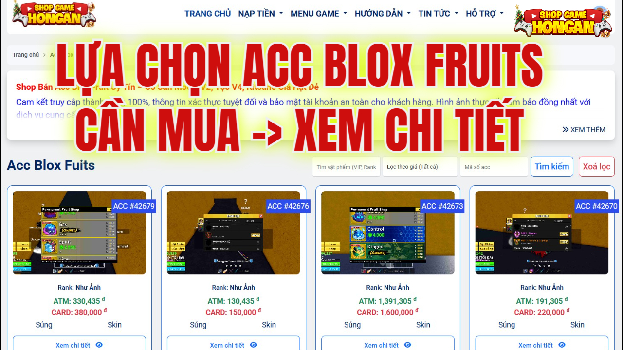 v&agrave;o danh mục blox fruits lựa acc cần mua