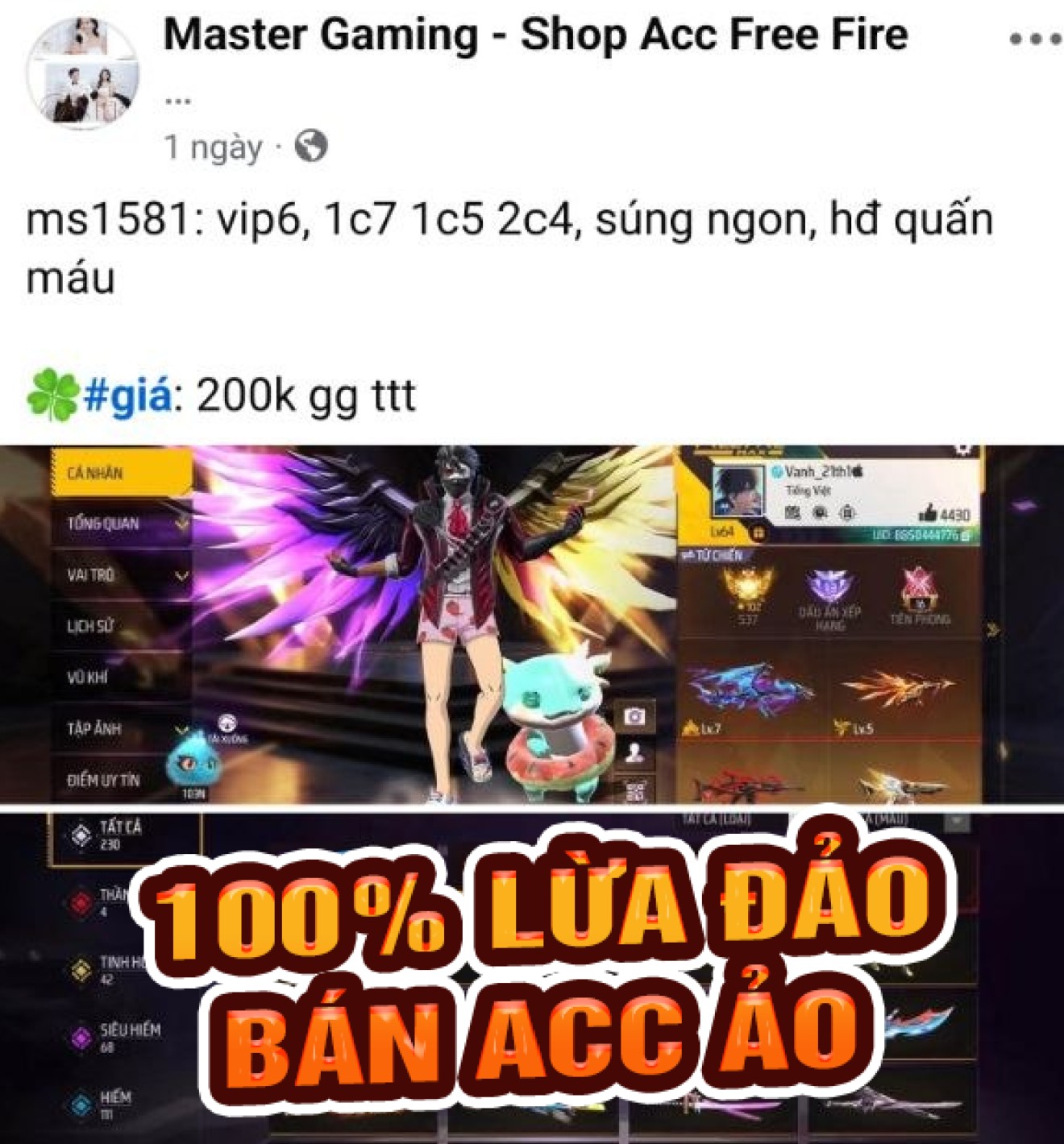 cảnh giác với shop bán acc ff giá rẻ bất thường