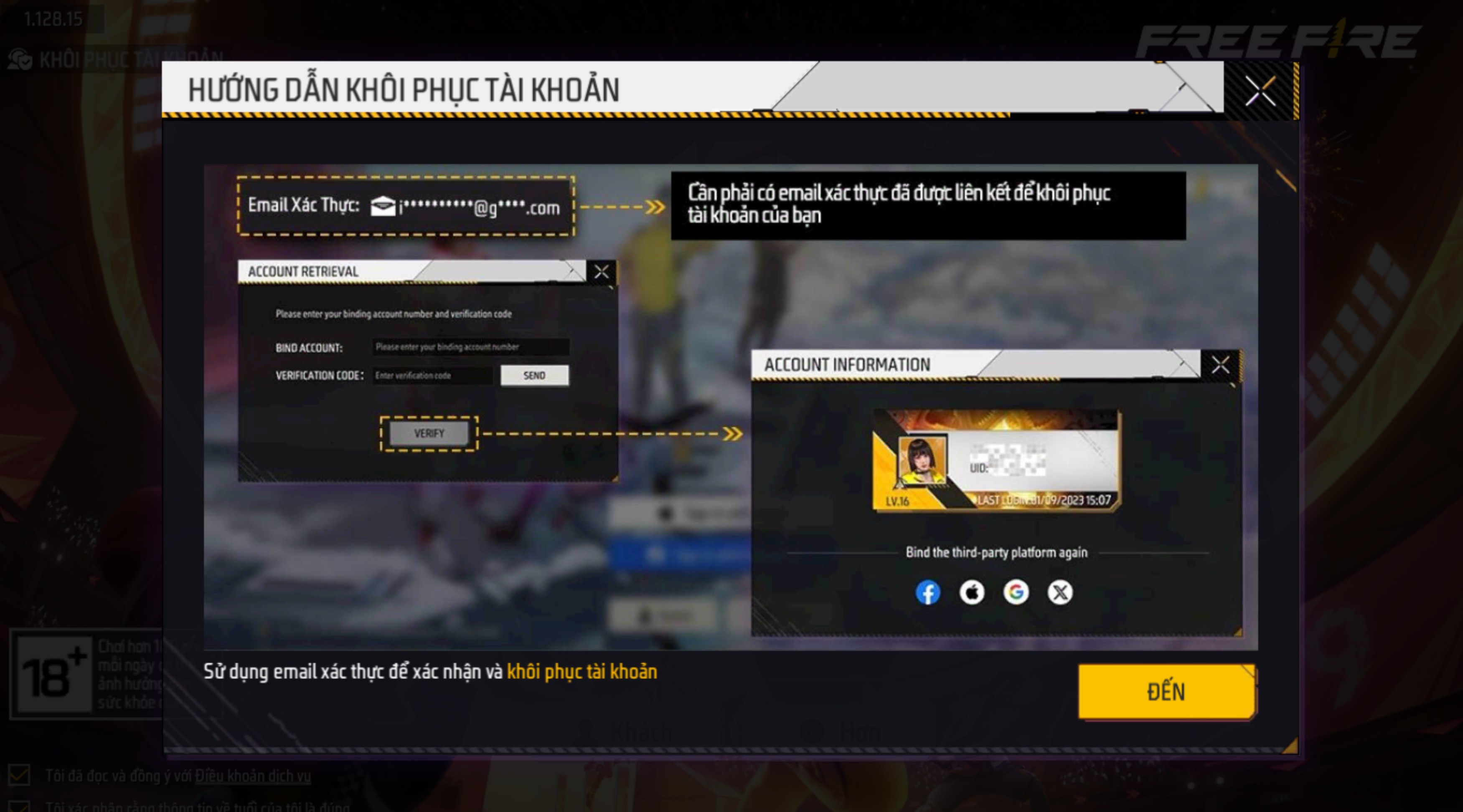 v&agrave;o game chọn kh&ocirc;i phục t&agrave;i khoản