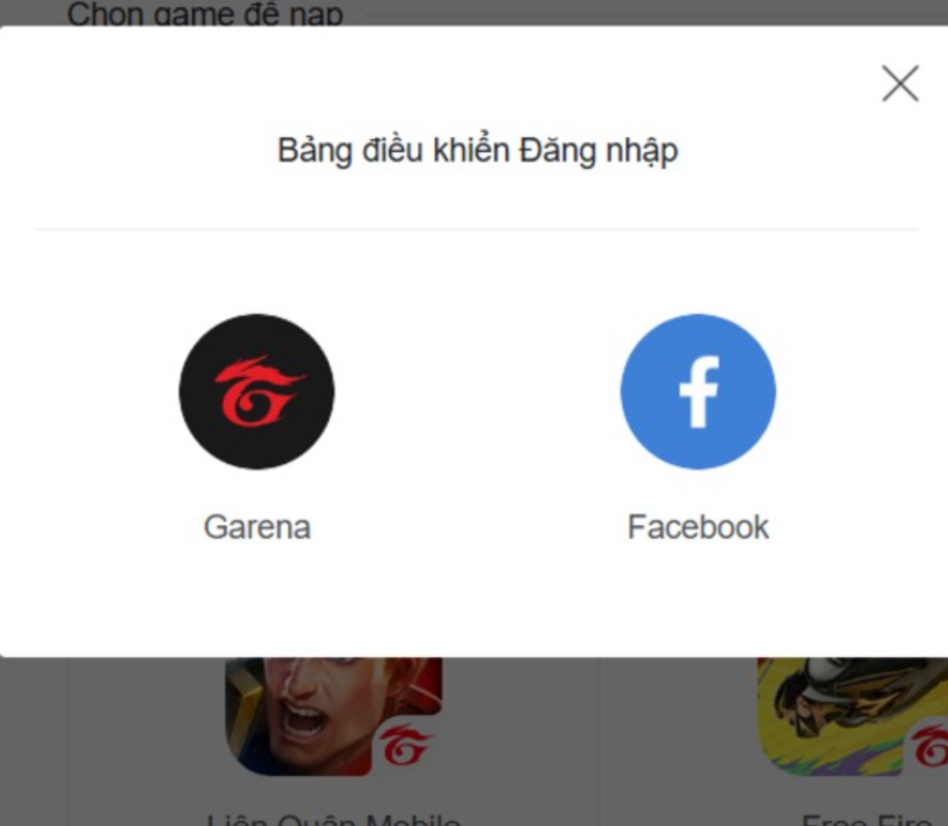 lựa chọn hình thức đăng nhập