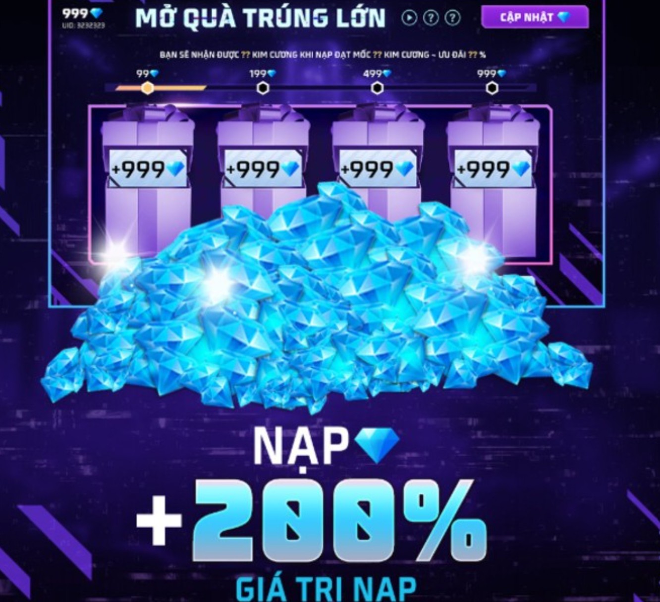 tận dụng ưu đãi nạp kim cương lần đầu