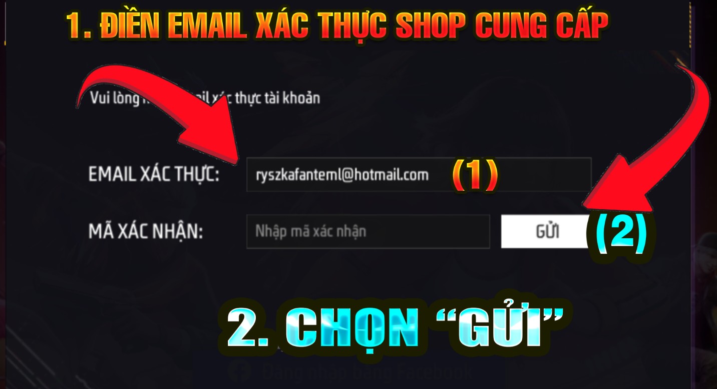 điền email x&aacute;c thực sau đ&oacute; chọn gửi code