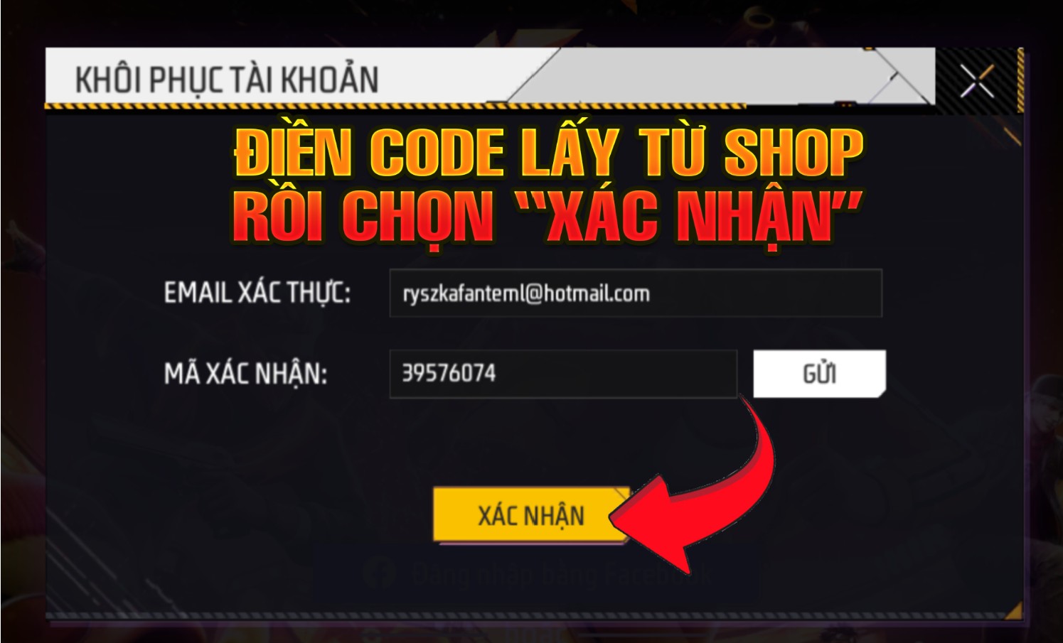 điền code đ&atilde; nhận từ web sau đ&oacute; ấn x&aacute;c nhận để chuyển li&ecirc;n kết