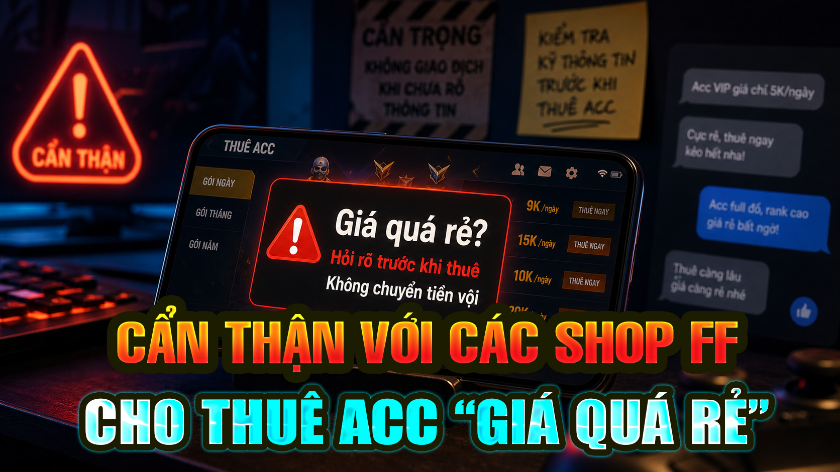 cảnh gi&aacute;c trước c&aacute;c shop thu&ecirc; acc giả mạo, lừa đảo