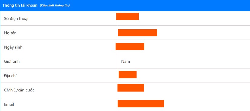 Kích hoạt bảo mật bằng số điện thoại, email, căn cước công dân