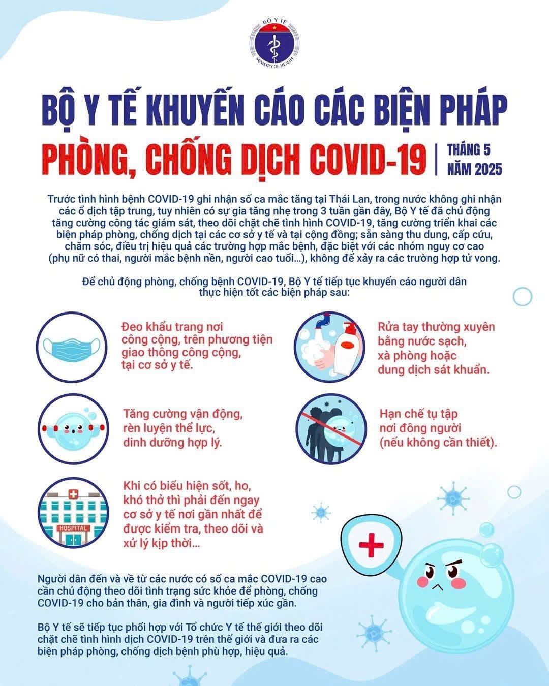 BỘ Y TẾ KHUYẾN CÁO CÁC BIỆN PHÁP PHÒNG CHỐNG DICH COVD-19