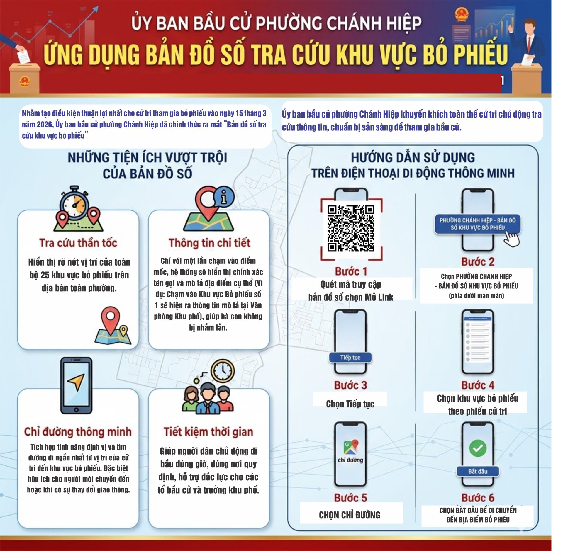 ỦY BAN BẦU CỬ PHƯỜNG CHÁNH HIỆP ỨNG DỤNG BẢN ĐỒ SỐ TRA CỨU KHU VỰC BỎ PHIẾU