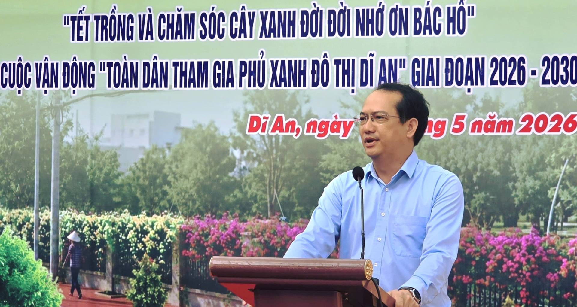 Có thể là hình ảnh về văn bản cho biết '"TẾT TRỒNG VÀ CHĂM SÓC CÂY XANH ĐỜI ĐỜI NHỚ ƠN BÁC HÔ" CUỘC VẬN ĐỘNG "TOÀN DÂN THAM GIA PHỦ XANH ĐÔ THỊ DI AN" GIAI ĐOẠN 2026 203 DiAn, ngày ng g5 5 năm 2026 ប្ប្ញ'