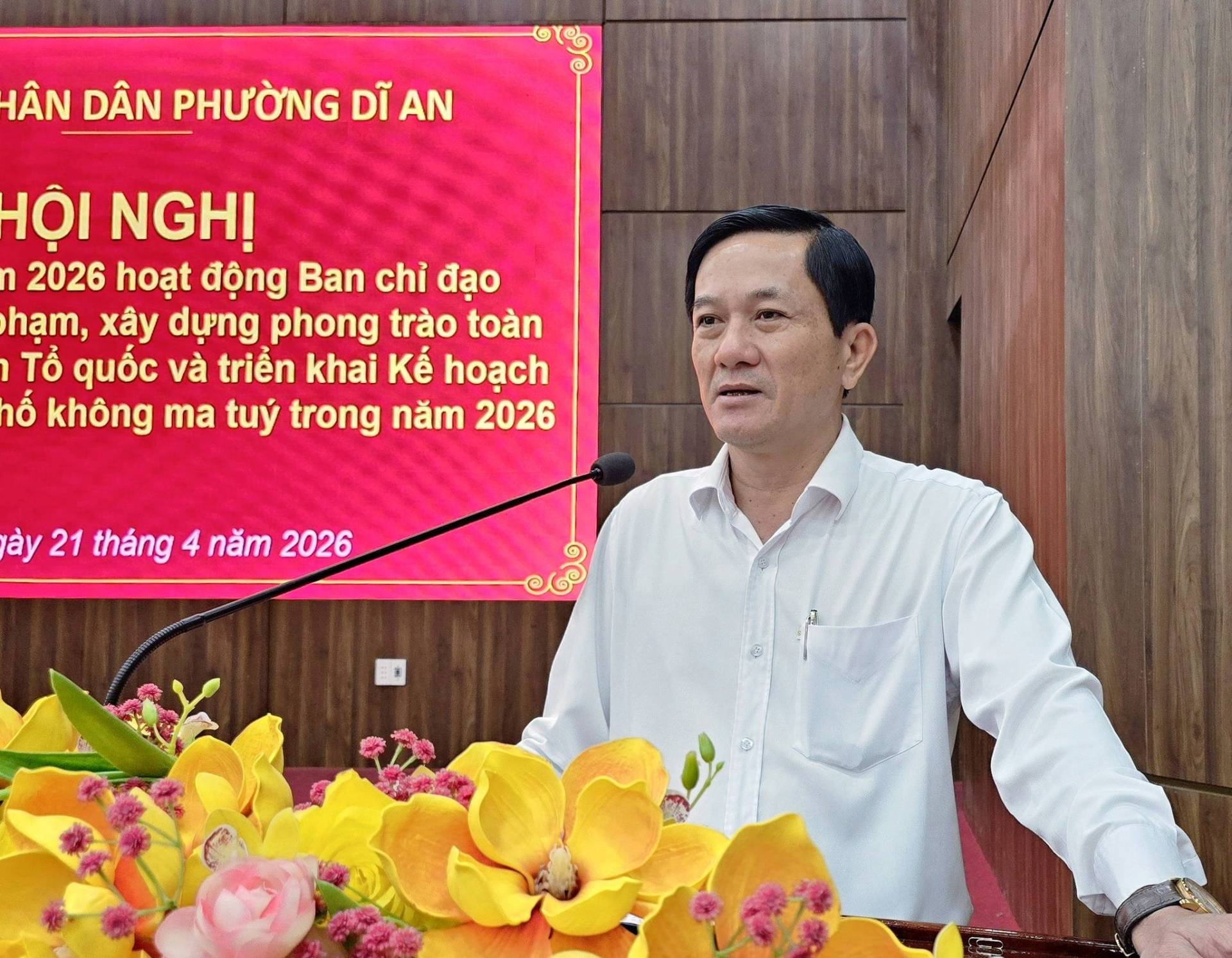 C&oacute; thể l&agrave; h&igrave;nh ảnh về văn bản cho biết 'H&Acirc;N D&Acirc;N PHƯỜNG DĨ DĨAN AN HỘI NGHỊ ท 2026 hoạt động Ban chỉ đạo hạm, x&acirc;y dựng phong tr&agrave;o to&agrave;n Tổ quốc v&agrave; triển khai Kế hoạch nố kh&ocirc;ng ma tu&yacute; trong năm 2026 &agrave;y 21 th&aacute;ng 4 năm 2026'