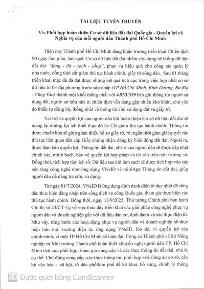 Phối hợp hoàn thiện Cơ sở dữ liệu đất đai Quốc gia - Quyền lợi và Nghĩa vụ của mỗi người dân Thành phố Hồ Chí Minh