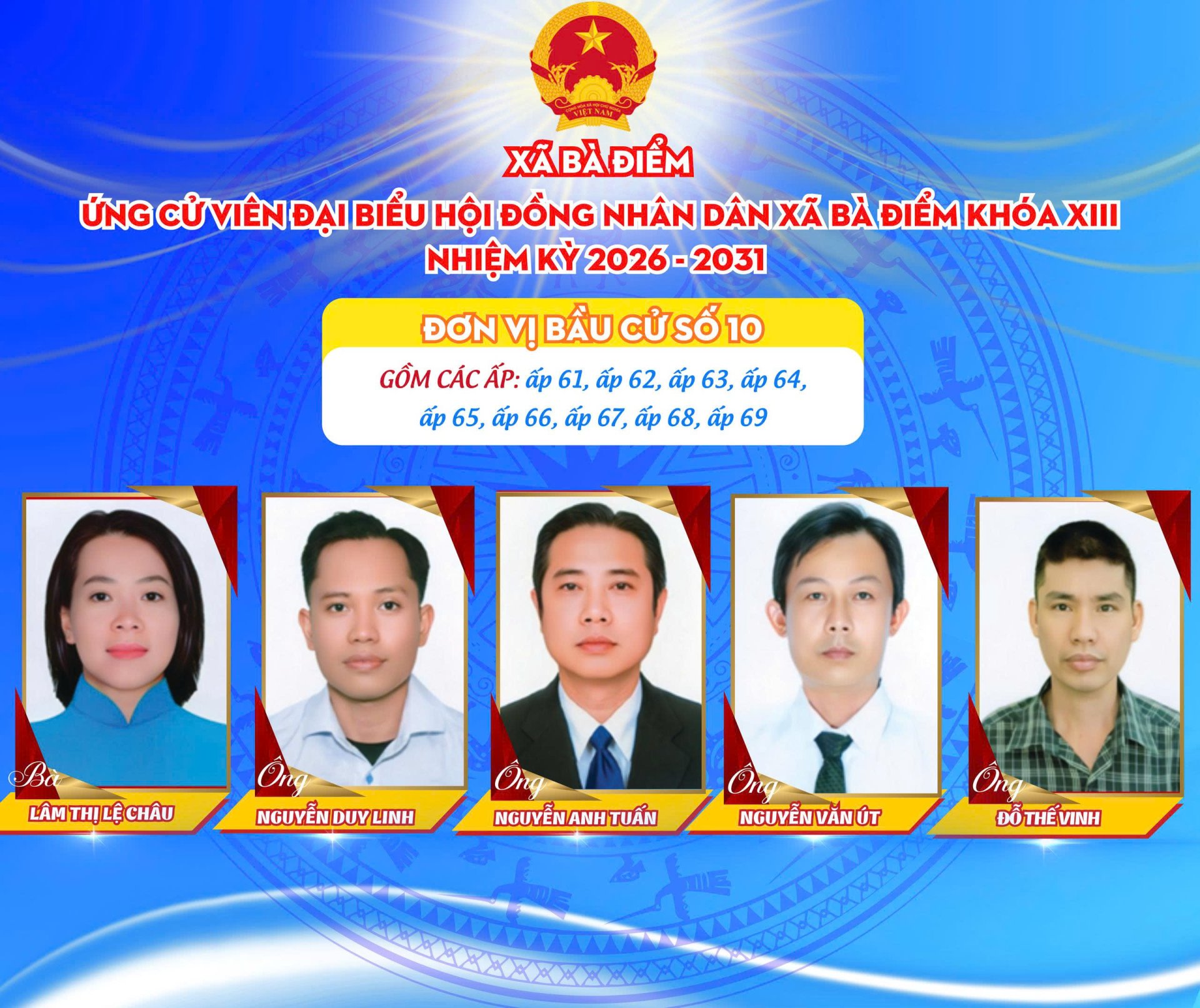 ỨNG CỬ VIÊN ĐẠI BIỂU HĐND XÃ BÀ ĐIỂM KHÓA XIII - Đơn vị bầu cử số 10