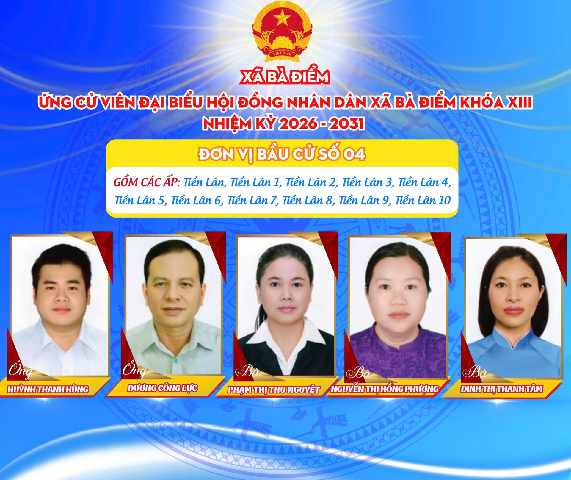 ỨNG CỬ VIÊN ĐẠI BIỂU HĐND XÃ BÀ ĐIỂM KHÓA XIII - Đơn vị bầu cử số 4