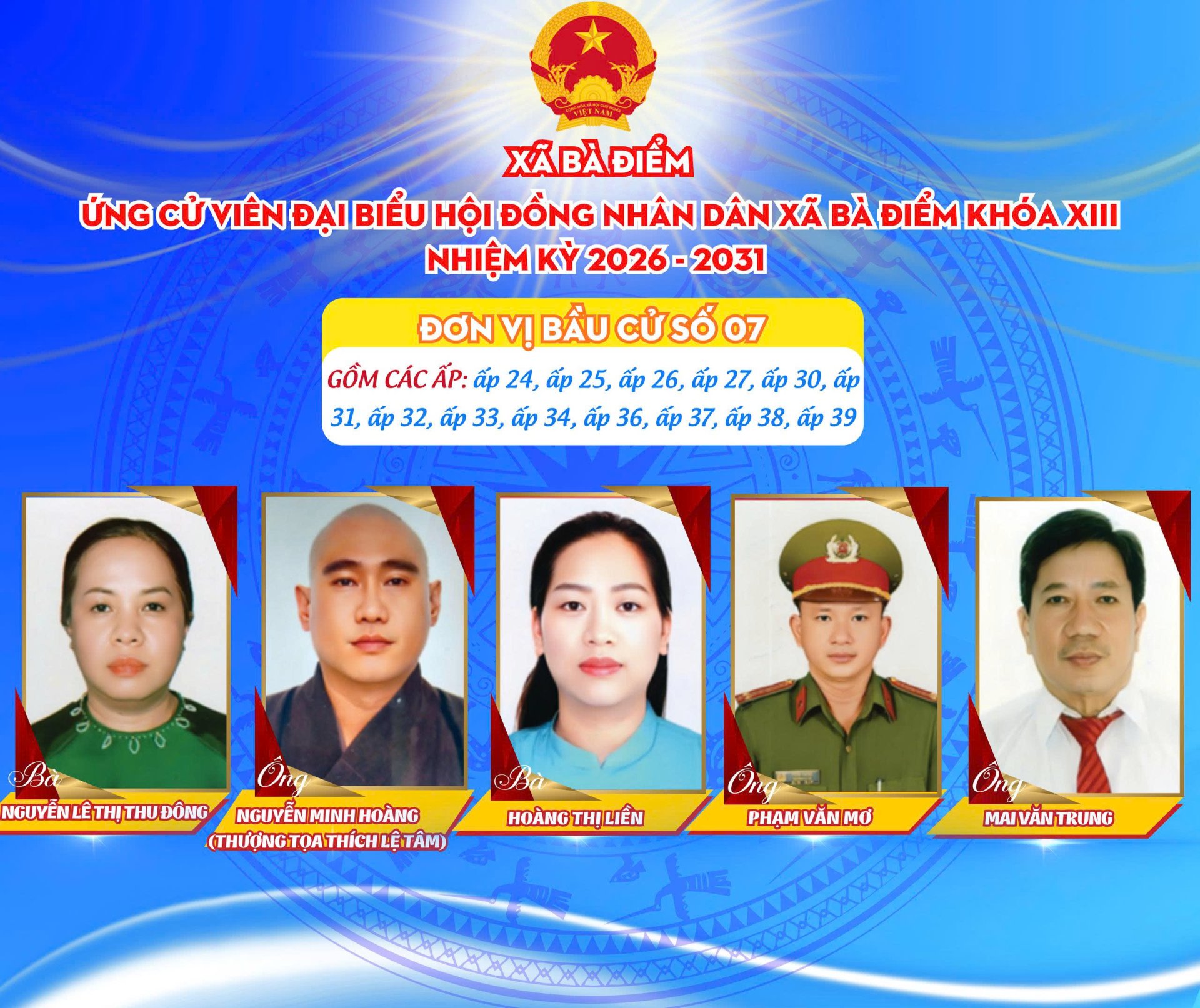 ỨNG CỬ VIÊN ĐẠI BIỂU HĐND XÃ BÀ ĐIỂM KHÓA XIII - Đơn vị bầu cử số 7