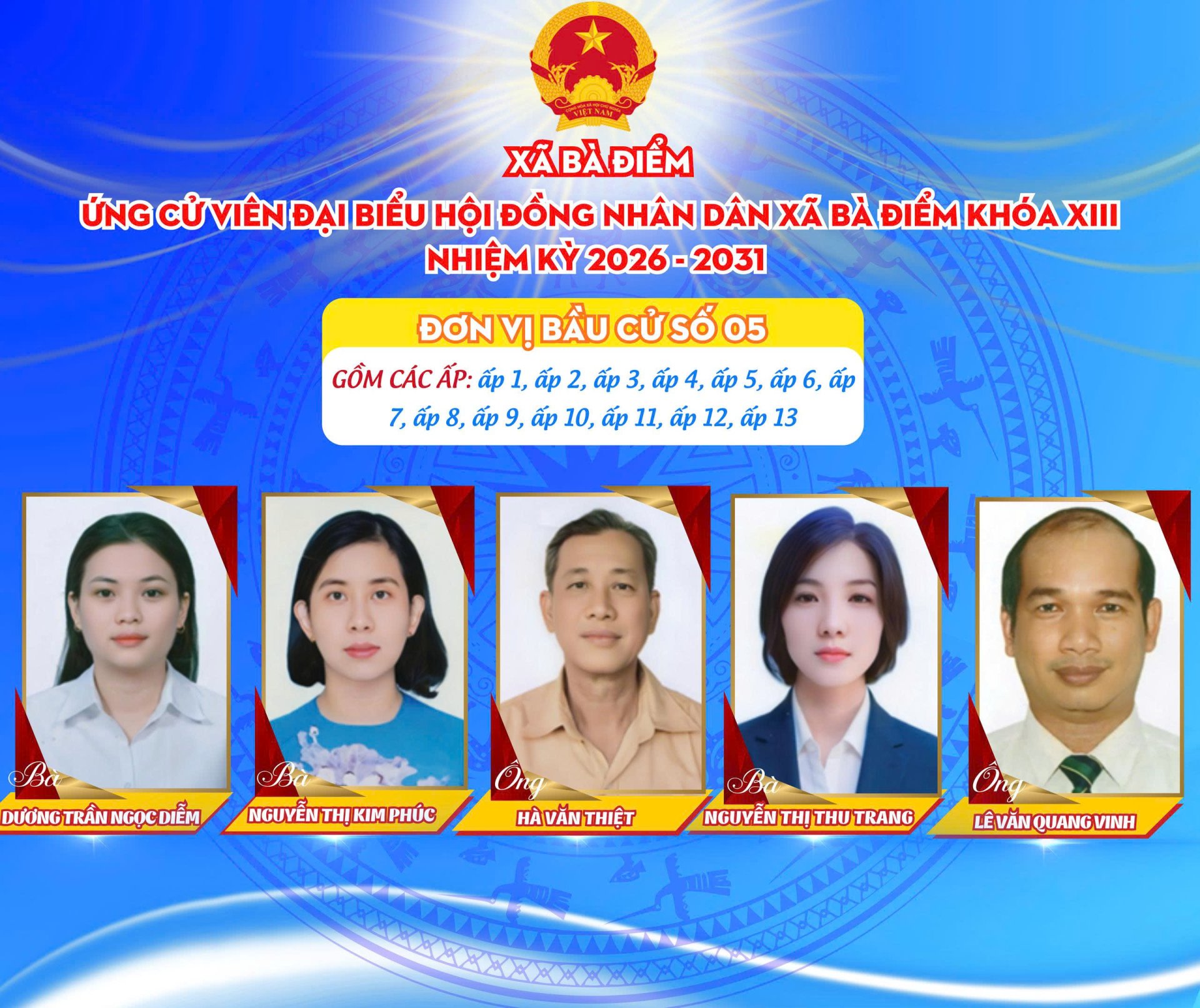 ỨNG CỬ VIÊN ĐẠI BIỂU HĐND XÃ BÀ ĐIỂM KHÓA XIII - Đơn vị bầu cử số 5