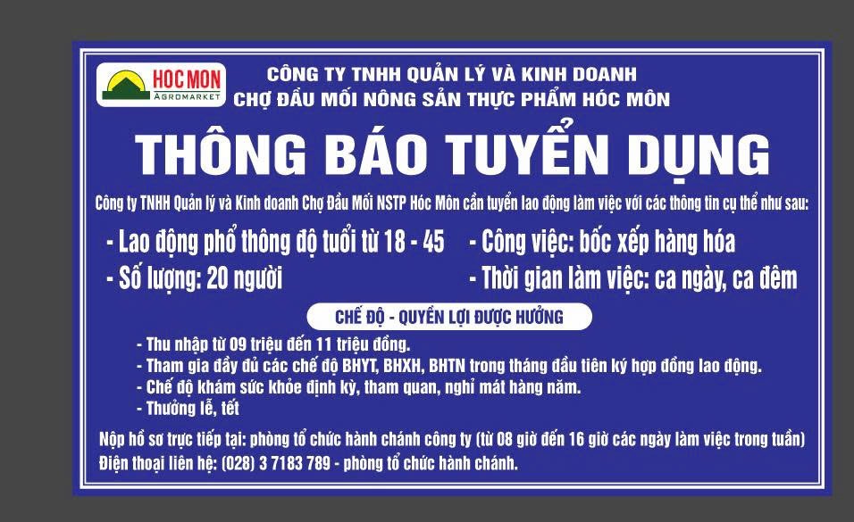 CÔNG TY TNHH QUẢN LÝ VÀ KINH DOANH CHỢ ĐẦU MỐI NÔNG SẢN THỰC PHẨM HÓC MÔN