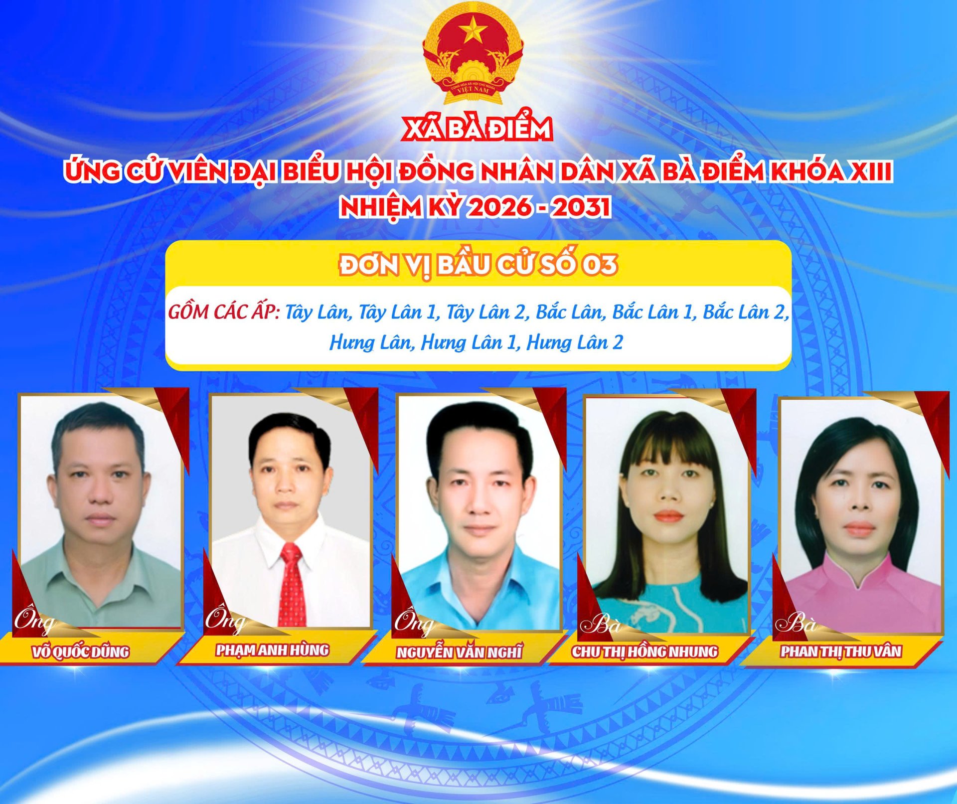 ỨNG CỬ VIÊN ĐẠI BIỂU HĐND XÃ BÀ ĐIỂM KHÓA XIII - Đơn vị bầu cử số 3