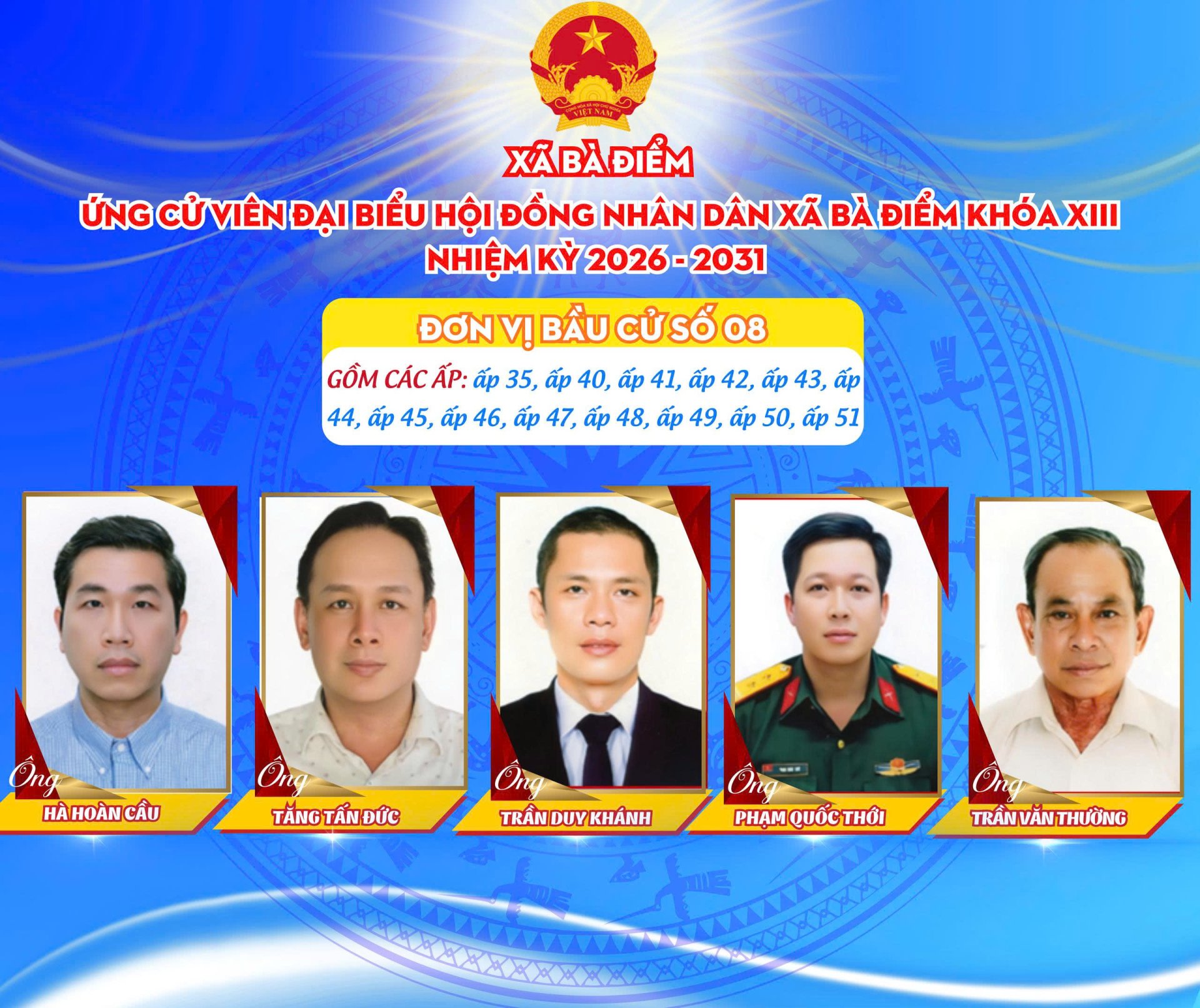 ỨNG CỬ VIÊN ĐẠI BIỂU HĐND XÃ BÀ ĐIỂM KHÓA XIII - Đơn vị bầu cử số 8