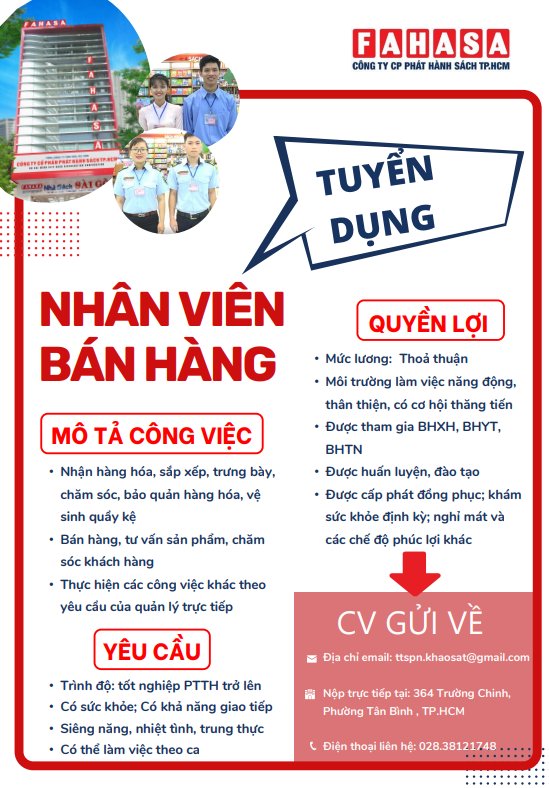 🌟 [TUYỂN DỤNG] FAHASA BÀ ĐIỂM TÌM ĐỒNG ĐỘI - ĐI LÀM NGAY! 🌟