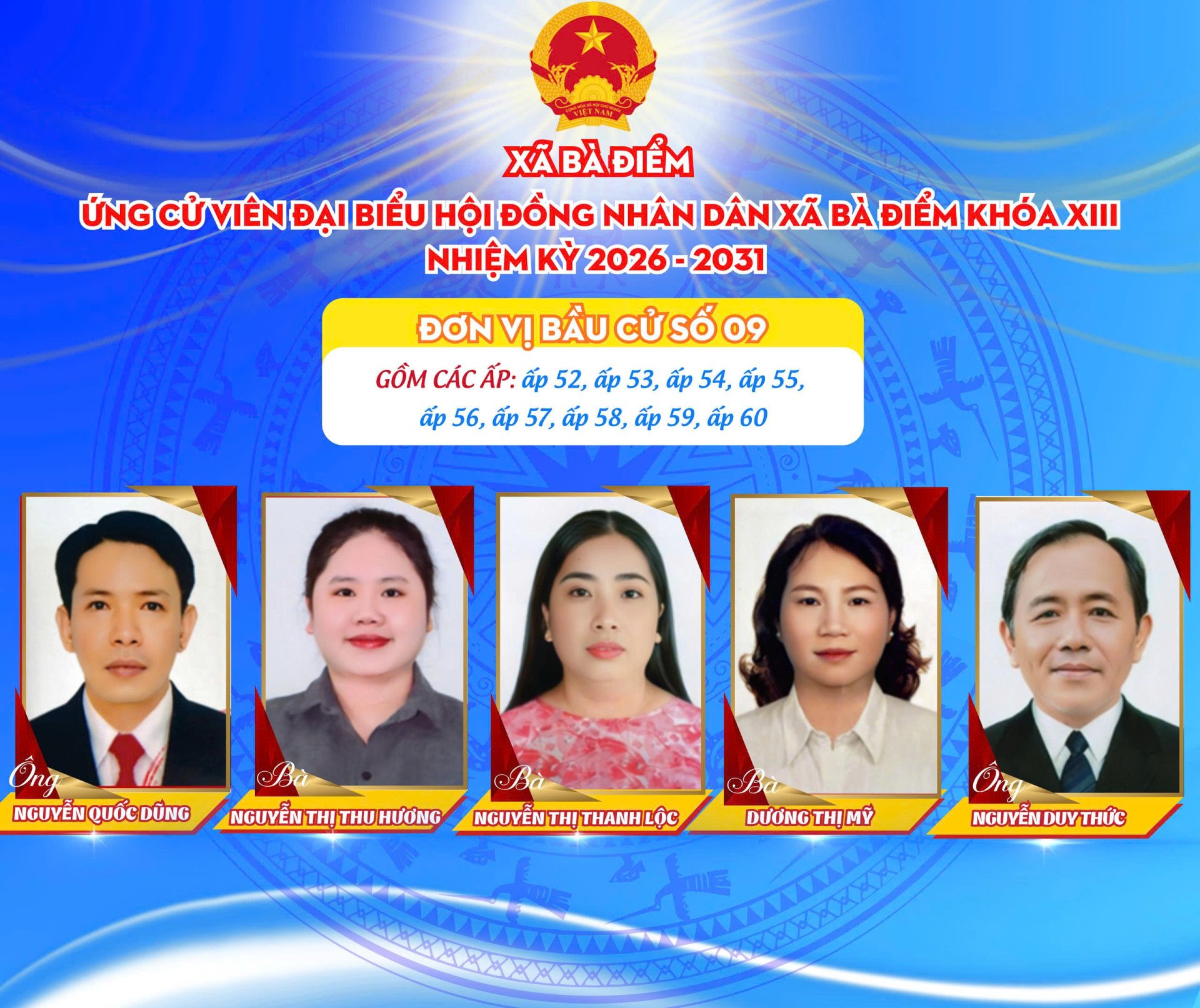 ỨNG CỬ VIÊN ĐẠI BIỂU HĐND XÃ BÀ ĐIỂM KHÓA XIII - Đơn vị bầu cử số 9