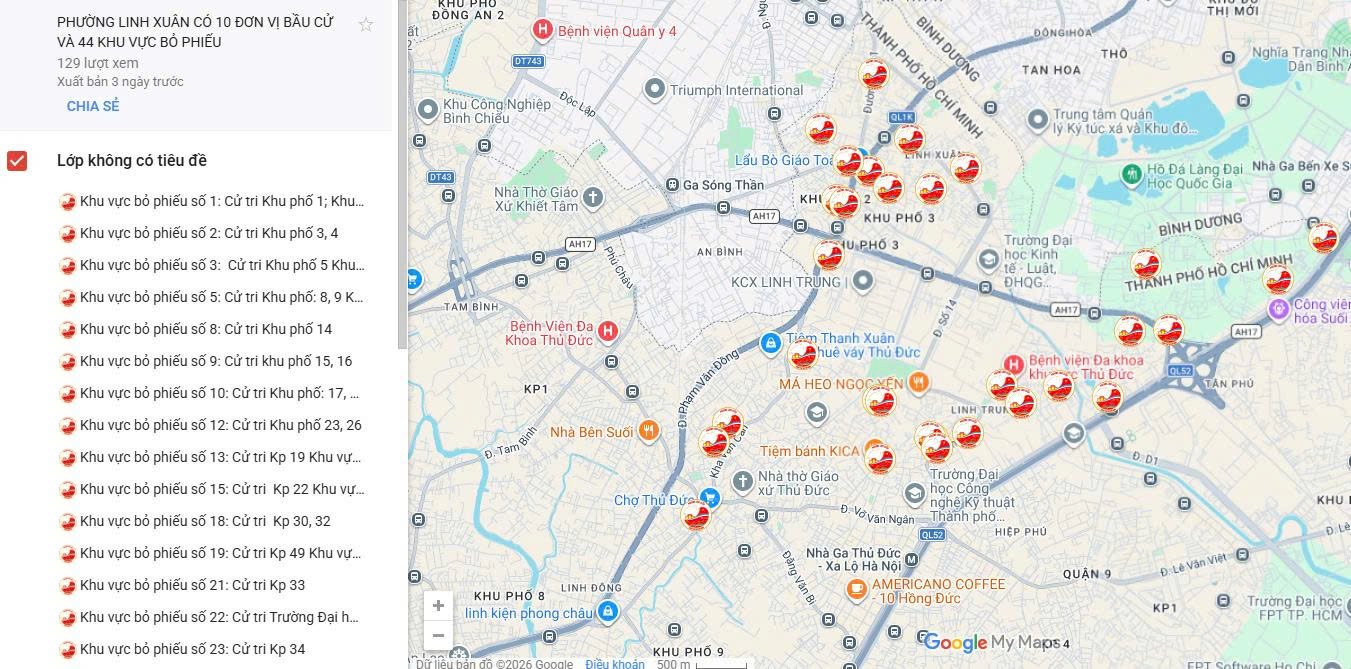 "BẢN ĐỒ SỐ" TRA CỨU KHU VỰC BỎ PHIẾU