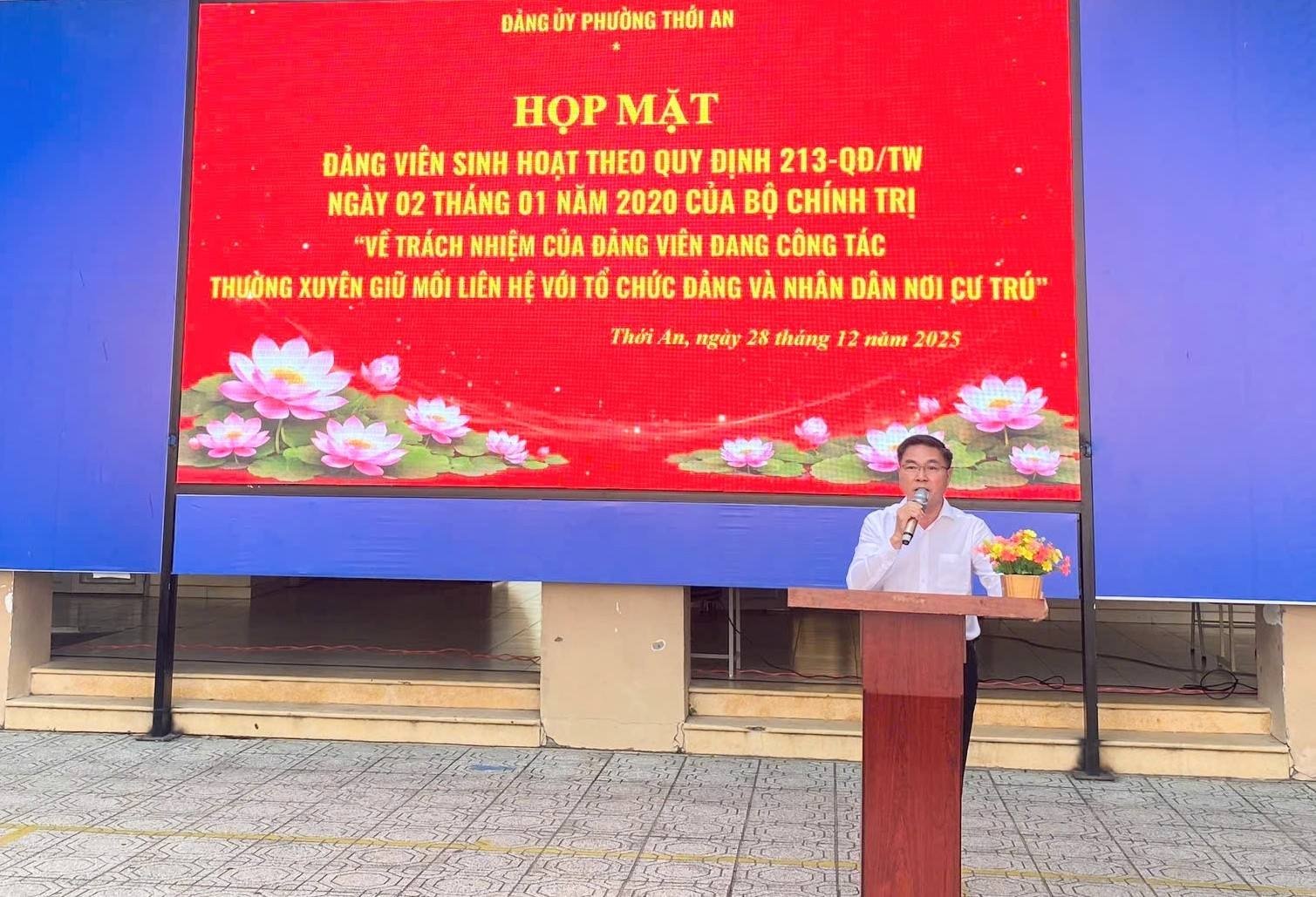 ĐẢNG ỦY PHƯỜNG THỚI AN: TỔ CHỨC HỌP MẶT ĐẢNG VIÊN SINH HOẠT THEO QUY ĐỊNH 213-QĐ/TW NGÀY 02 THÁNG 01 NĂM 2020 CỦA BỘ CHÍNH TRỊ