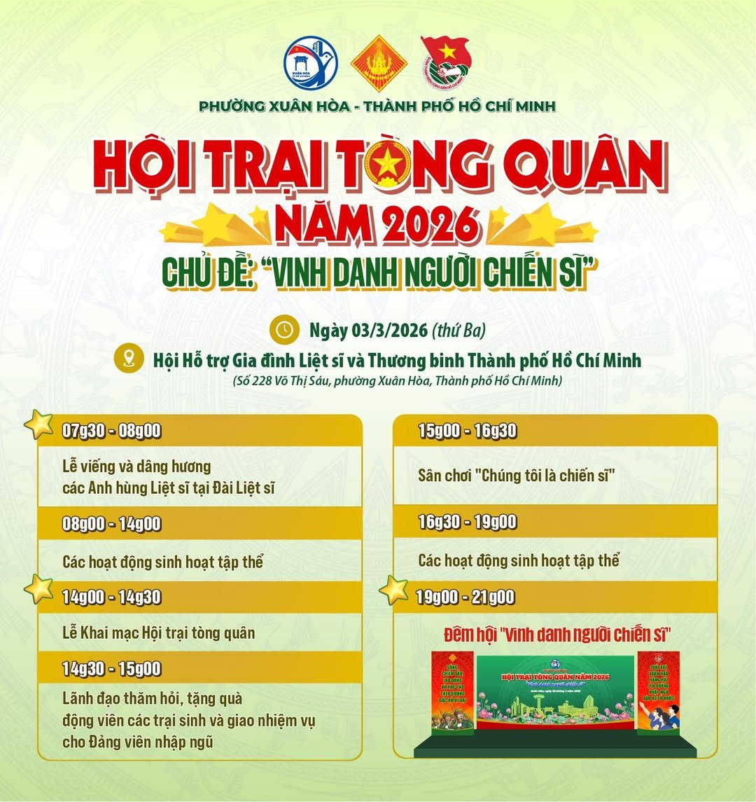 HỘI TRẠI TÒNG QUÂN PHƯỜNG XUÂN HOÀ NĂM 2026