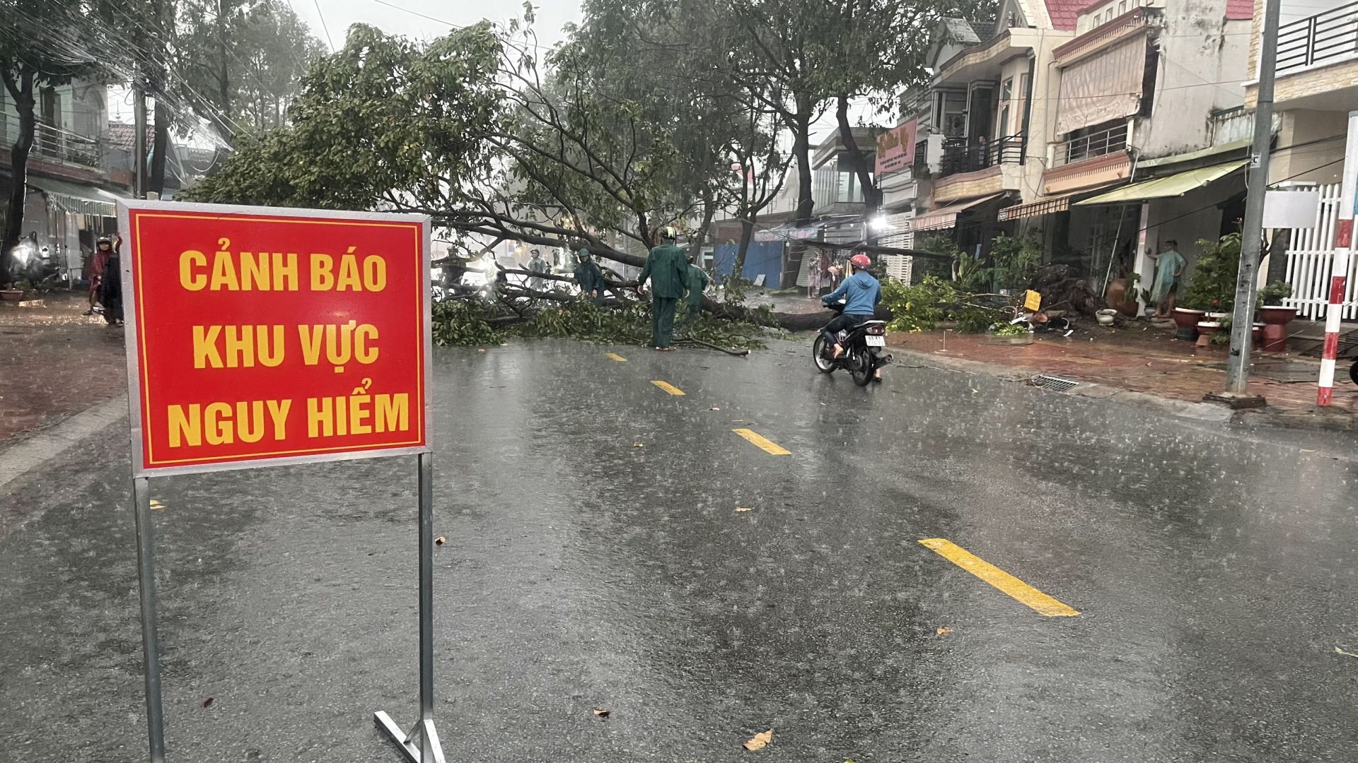 Lực lượng Dân quân phường nhanh chóng, kịp thời xử lý cây gãy, đổ do mưa, giông