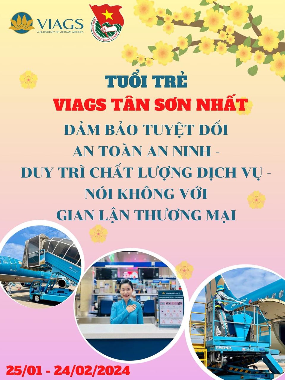 ĐOÀN CƠ SỞ VIAGS TÂN SƠN NHẤT PHÁT ĐỘNG PHONG TRÀO THI ĐUA MỪNG ĐẢNG - MỪNG XUÂN - VƯỢT CAO ĐIỂM TẾT NGUYÊN ĐÁN GIÁP THÌN 2024