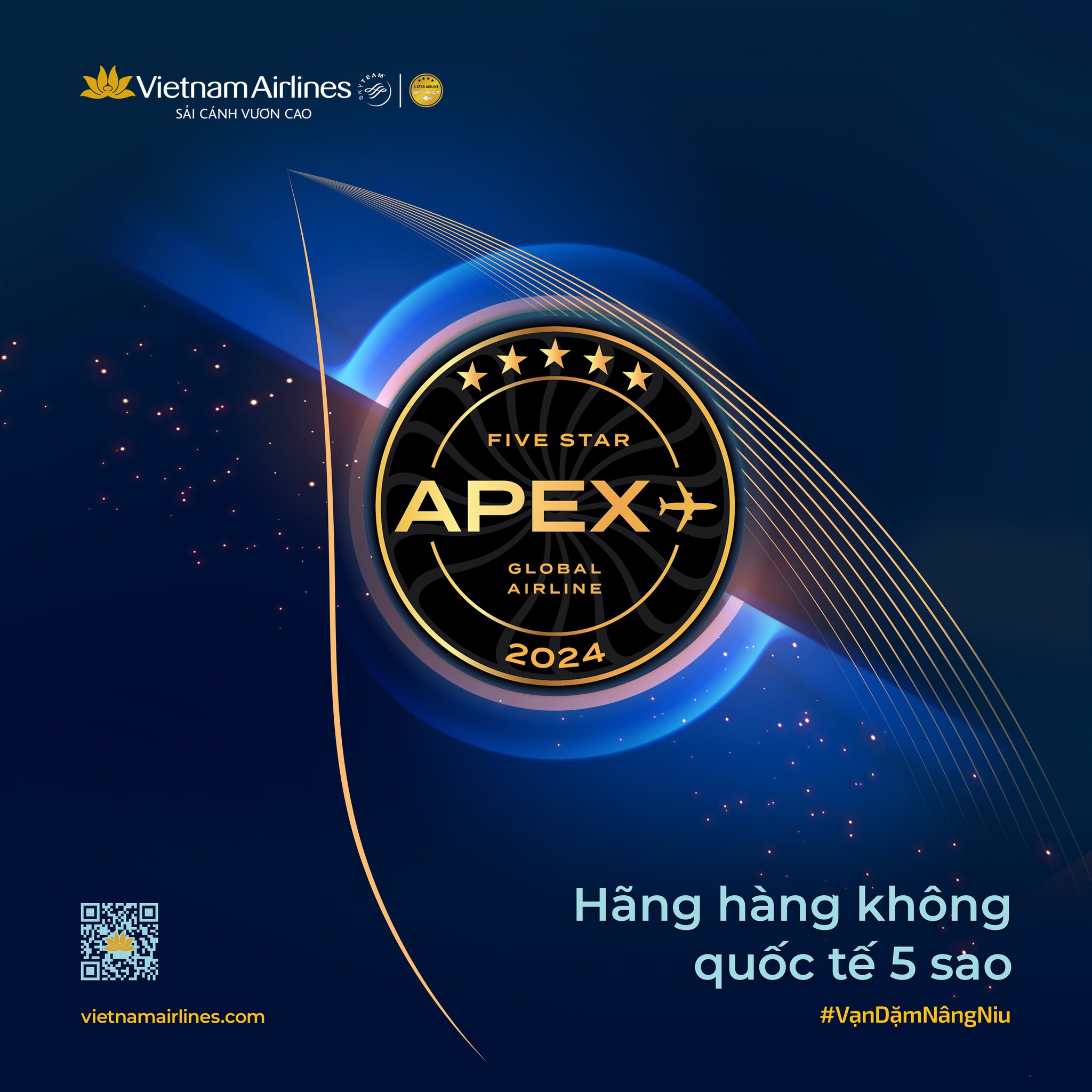 VIETNAM AIRLINES LÀ HÃNG HÀNG KHÔNG VIỆT NAM ĐẦU TIÊN ĐẠT GIẢI THƯỞNG 5 SAO CỦA TỔ CHỨC APEX