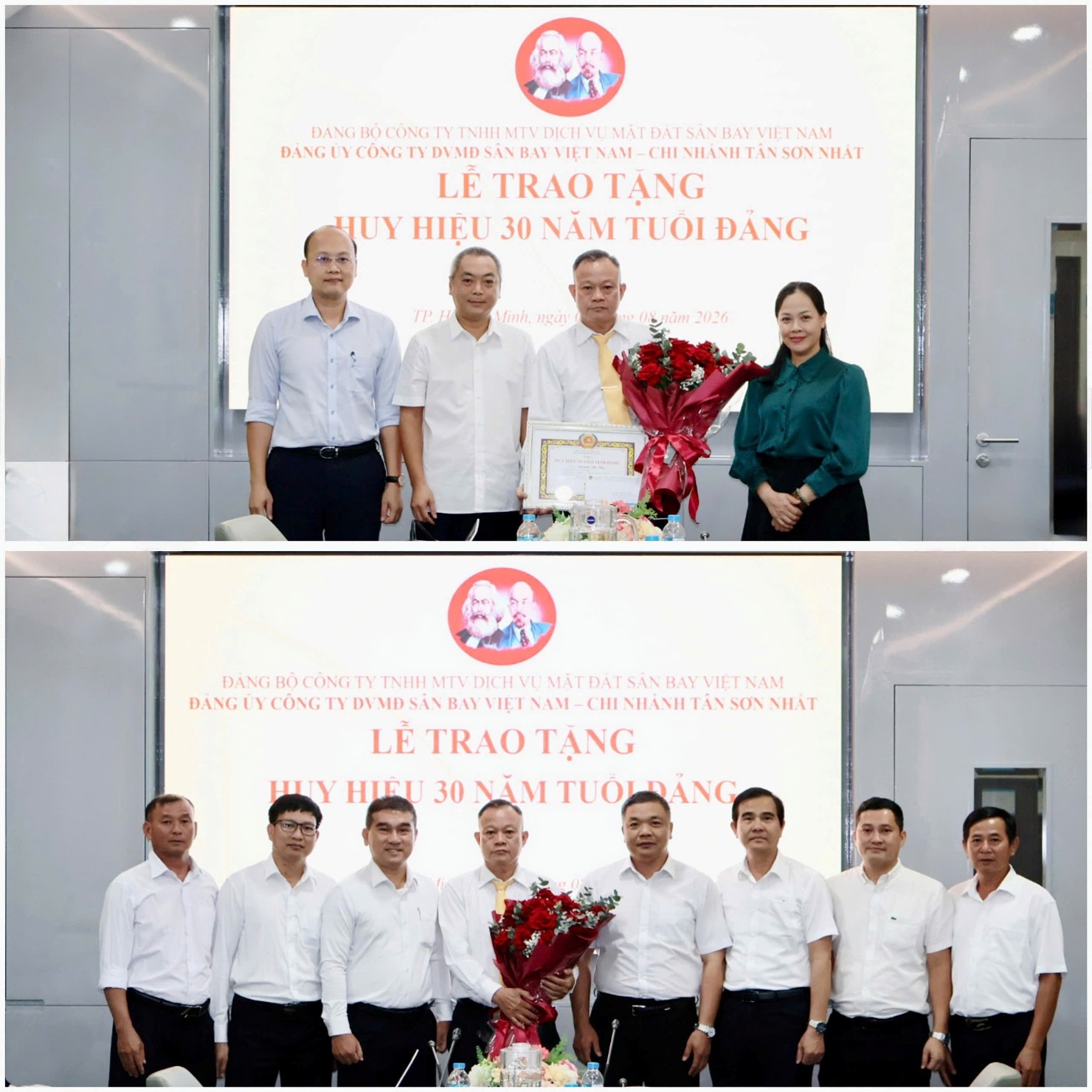 ĐẢNG UỶ CÔNG TY DỊCH VỤ MẶT ĐẤT SÂN BAY VIỆT NAM - CHI NHÁNH TÂN SƠN NHẤT TỔ CHỨC LỄ TRAO HUY HIỆU 30 NĂM TUỔI ĐẢNG CHO ĐẢNG VIÊN CHI BỘ DỊCH VỤ SÂN ĐỖ